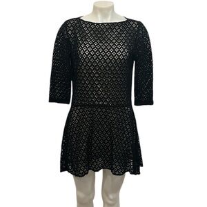 See by Chloe black drop waist 3/4 sleeve lace mini dress size 4